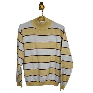 Vintage Lise J Gold & Silver Metallic Striped Sweater Mockneck Sz L